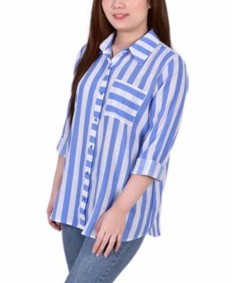 Women's Missy Long Sleeve Striped Blouse Top