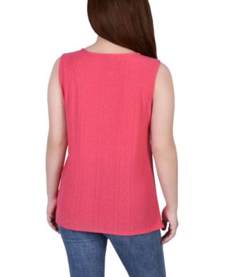 Women's Sleeveless Knit Eyelet Top with Hardware