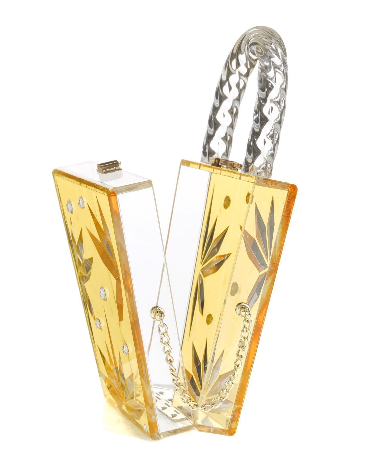 Женская сумка Milanblocks Top Handle Amber Hock Cut to Clear Lucite Acrylic Handbag, цвет: Жёлтый — фото 5