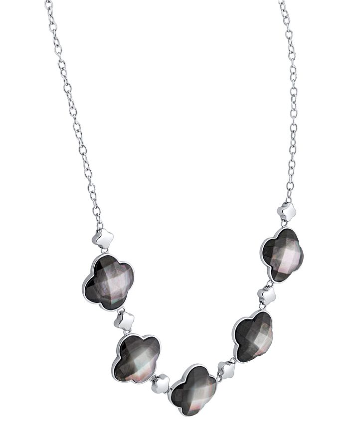 Macy's Black Mother of Pearl Clover Collar Necklace in Sterling Silver