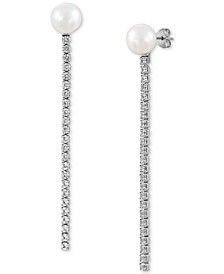 Cultured Freshwater Pearl (8mm) & Cubic Zirconia Linear Drop Earrings in Sterling Silver