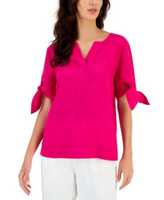 売れ筋商品|||チャータークラブ カットソー トップス レディース Women's 100% Linen Split-Neck Tie-Cuff Top, Created for Macy's Confetti Pink Charter Club Women's 100% Linen Split-Neck Tie-Cuff Top