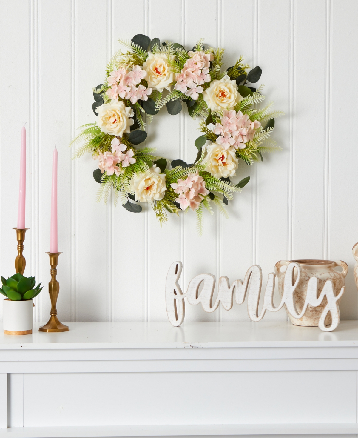 Rose and Hydrangea Artificial Wreath,