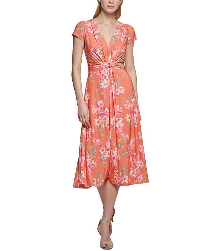 Vince Camuto Women's Floral-Print Twist-Front Midi Dress & Reviews ...