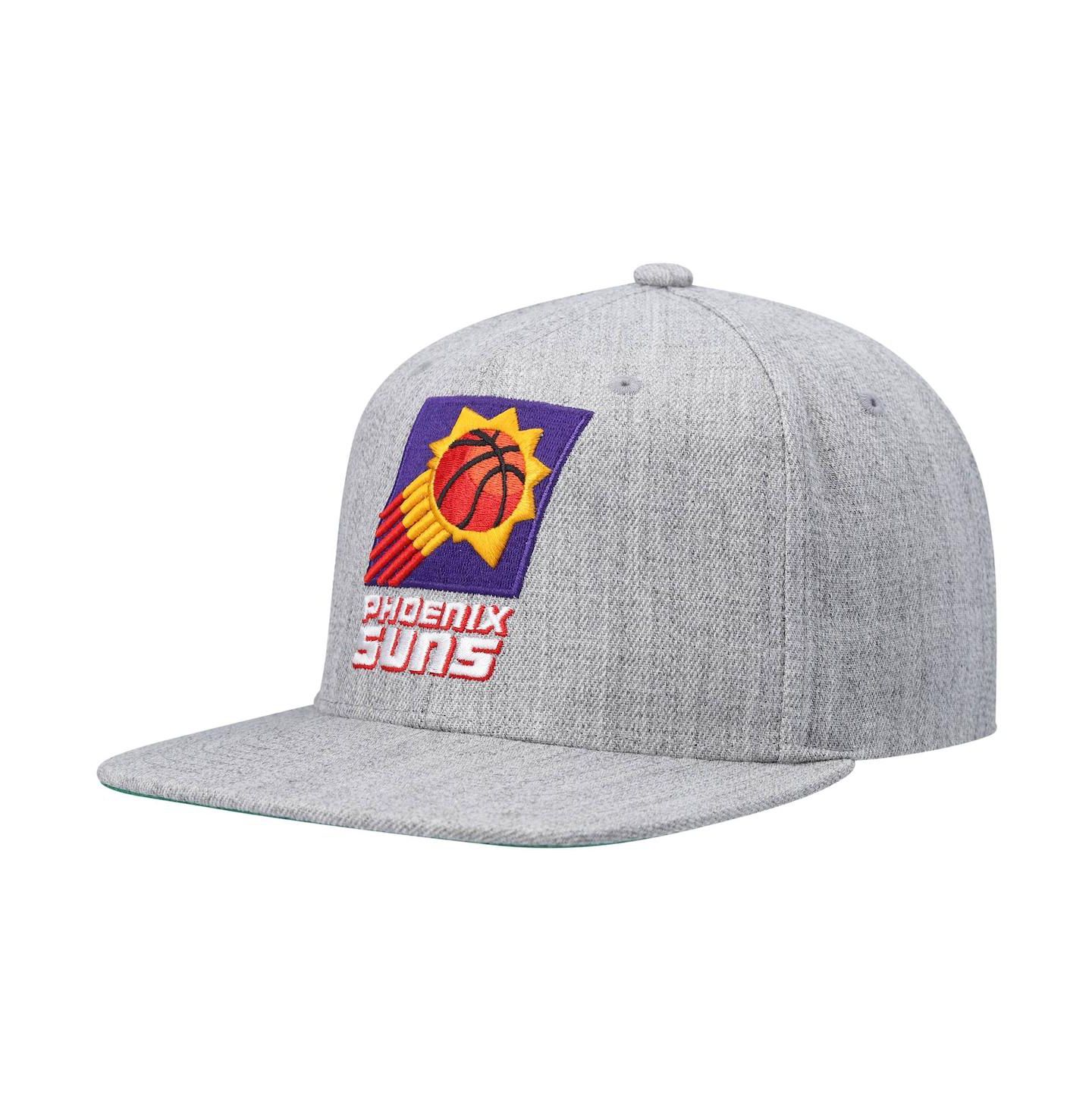 Мужская кепка Mitchell & Ness Heathered Gray Phoenix Suns Hardwood Classics Team 2.0 Snapback Hat — фото 1