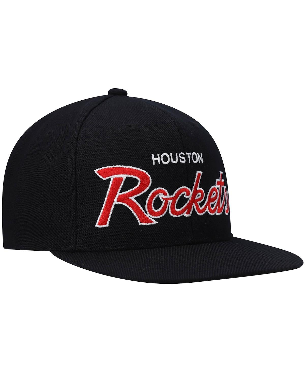 Mitchell & Ness Men's  Black Houston Rockets Hardwood Classics Script 2.0 Snapback Hat In Black