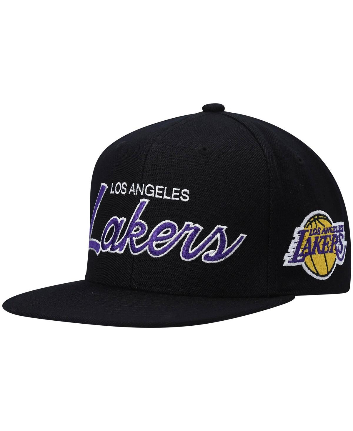 Mitchell & Ness Men's  Black Los Angeles Lakers Hardwood Classics Script 2.0 Snapback Hat In Black