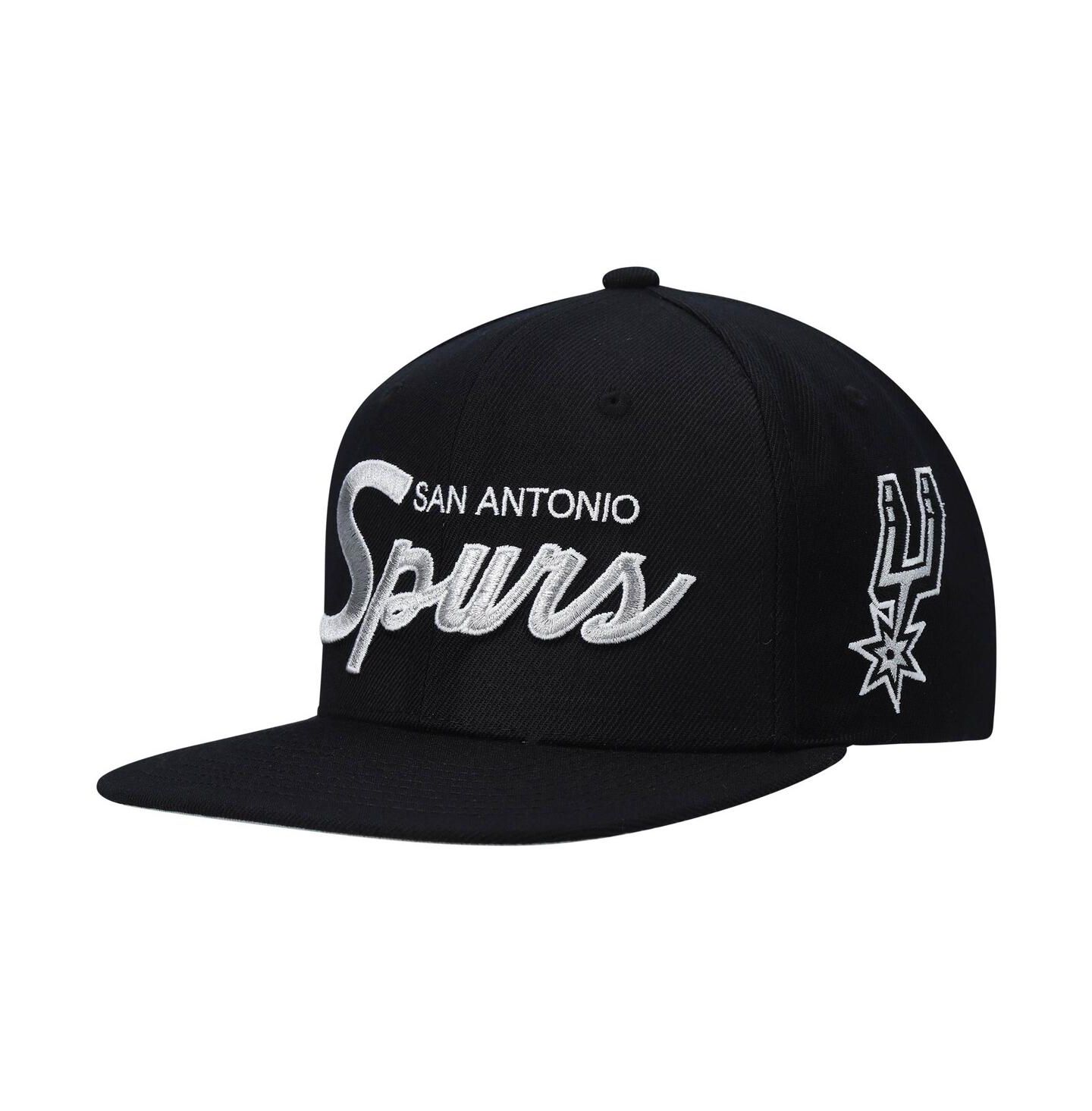 Мужская кепка Mitchell & Ness Black San Antonio Spurs Hardwood Classics Script 2.0 Snapback Hat — фото 3