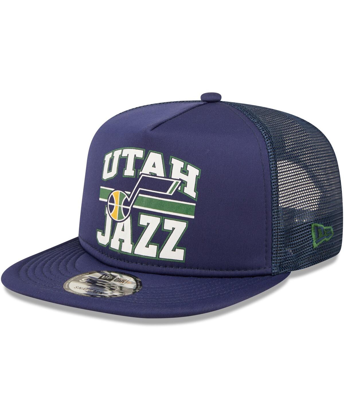 Shop New Era Men's  Navy Utah Jazz Logo A-frame 9fifty Trucker Snapback Hat