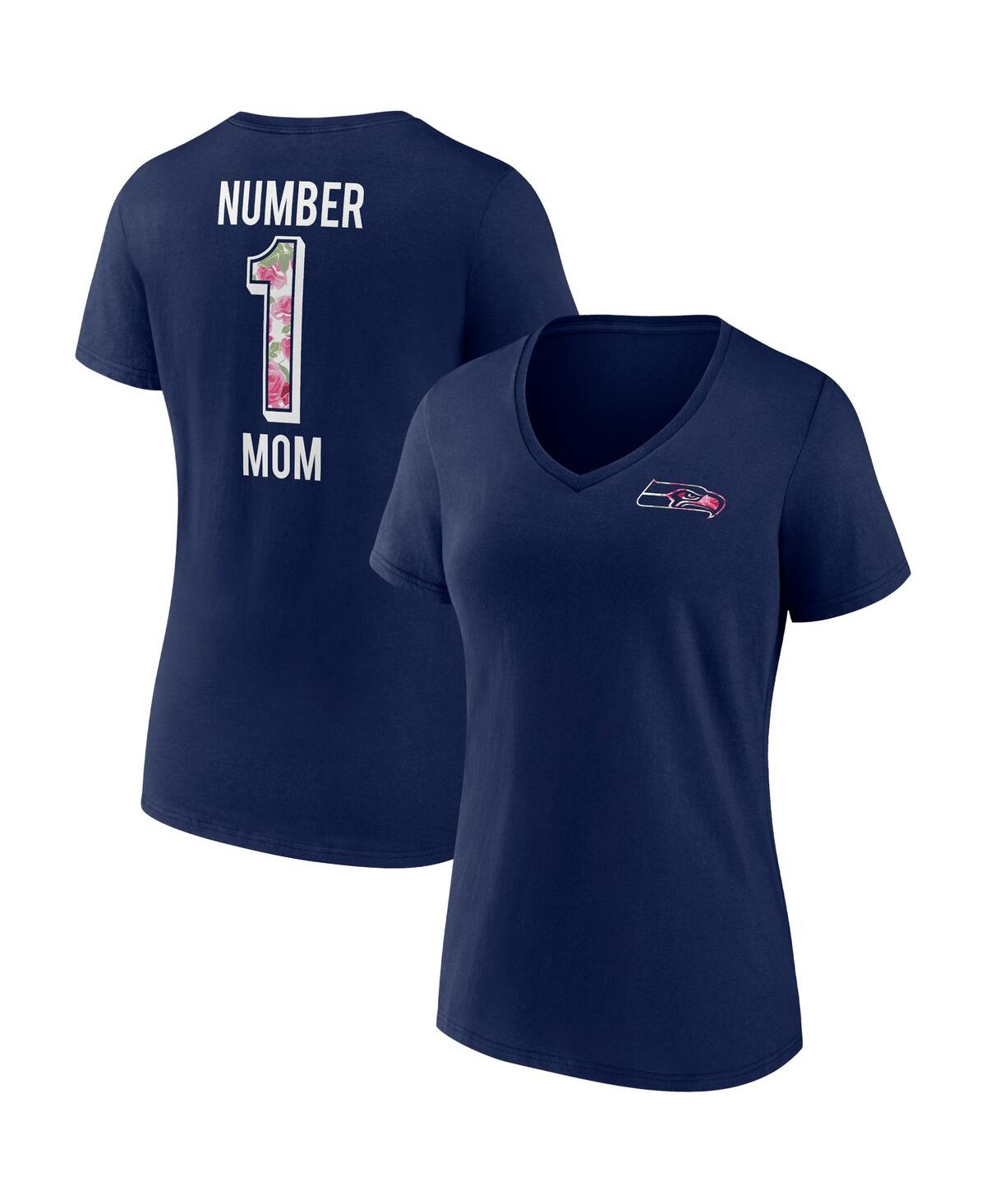 Shop Fanatics Women's  College Navy Seattle Seahawks Team Mother's Day V-neck T-shirt
