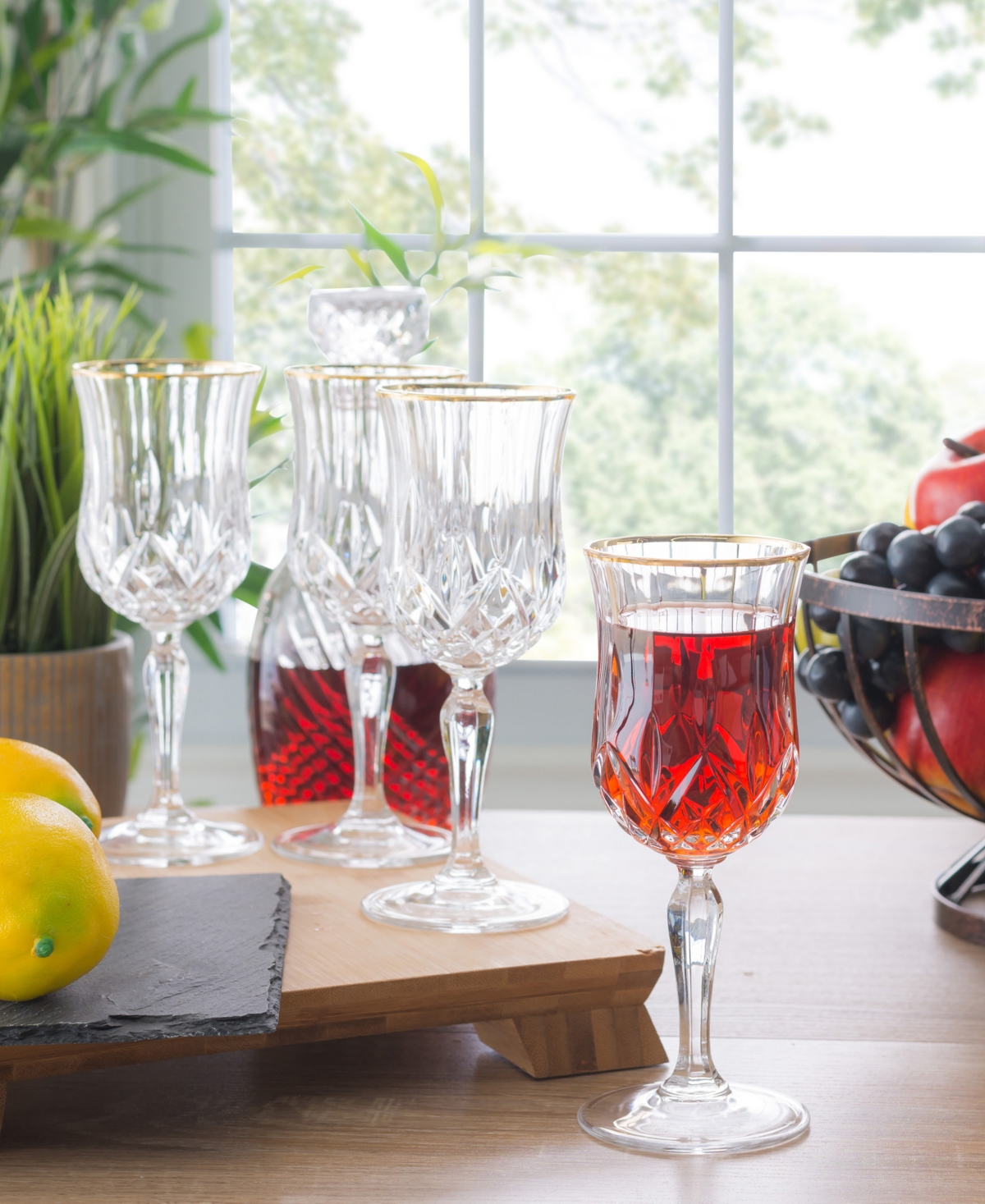 Opera Gold Collection 4 Piece Crystal Wine Glass with Gold Rim Set - Gold-Tone