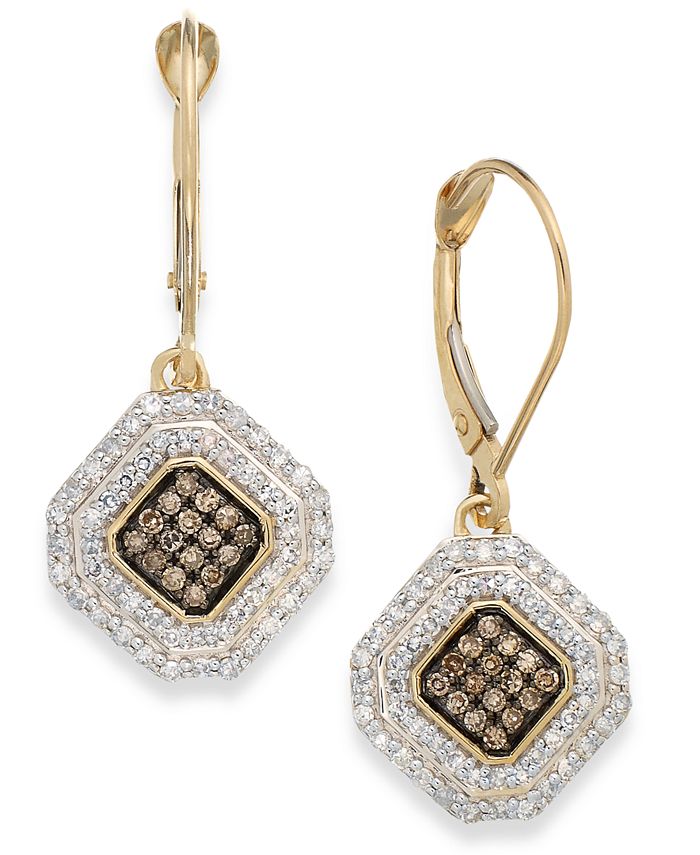 Wrapped in Love White and Champagne Diamond Leverback Earrings in 14k ...