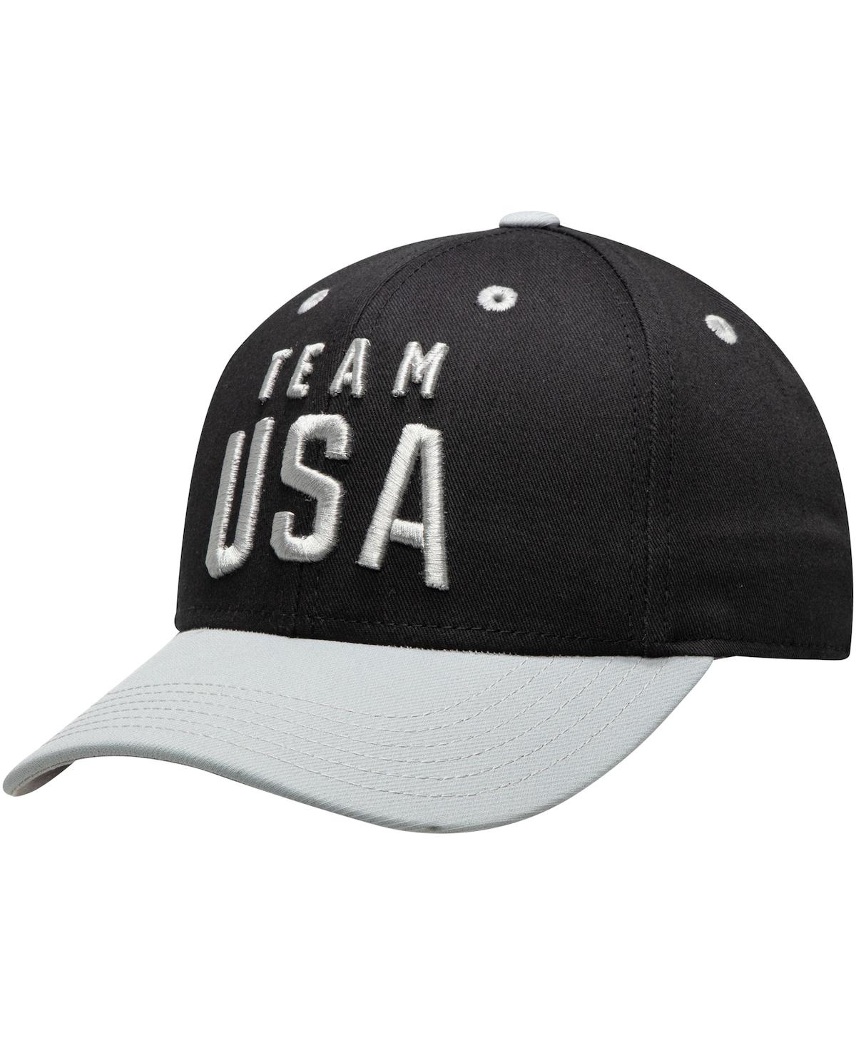 Outerstuff Big Boys Black And Gray Team Usa Latitude Two-tone Structured Adjustable Snapback Hat In Black,gray
