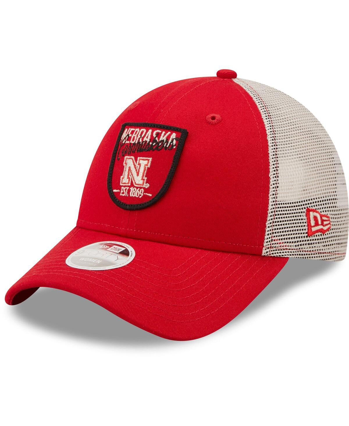 Women's New EraNebraska Huskers Retro State Trucker 9FORTY Snapback Hat - Scarlet