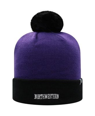 Men's Purple and Black Northwestern Wildcats Core 2-Tone Cuffed Knit Hat with Pom