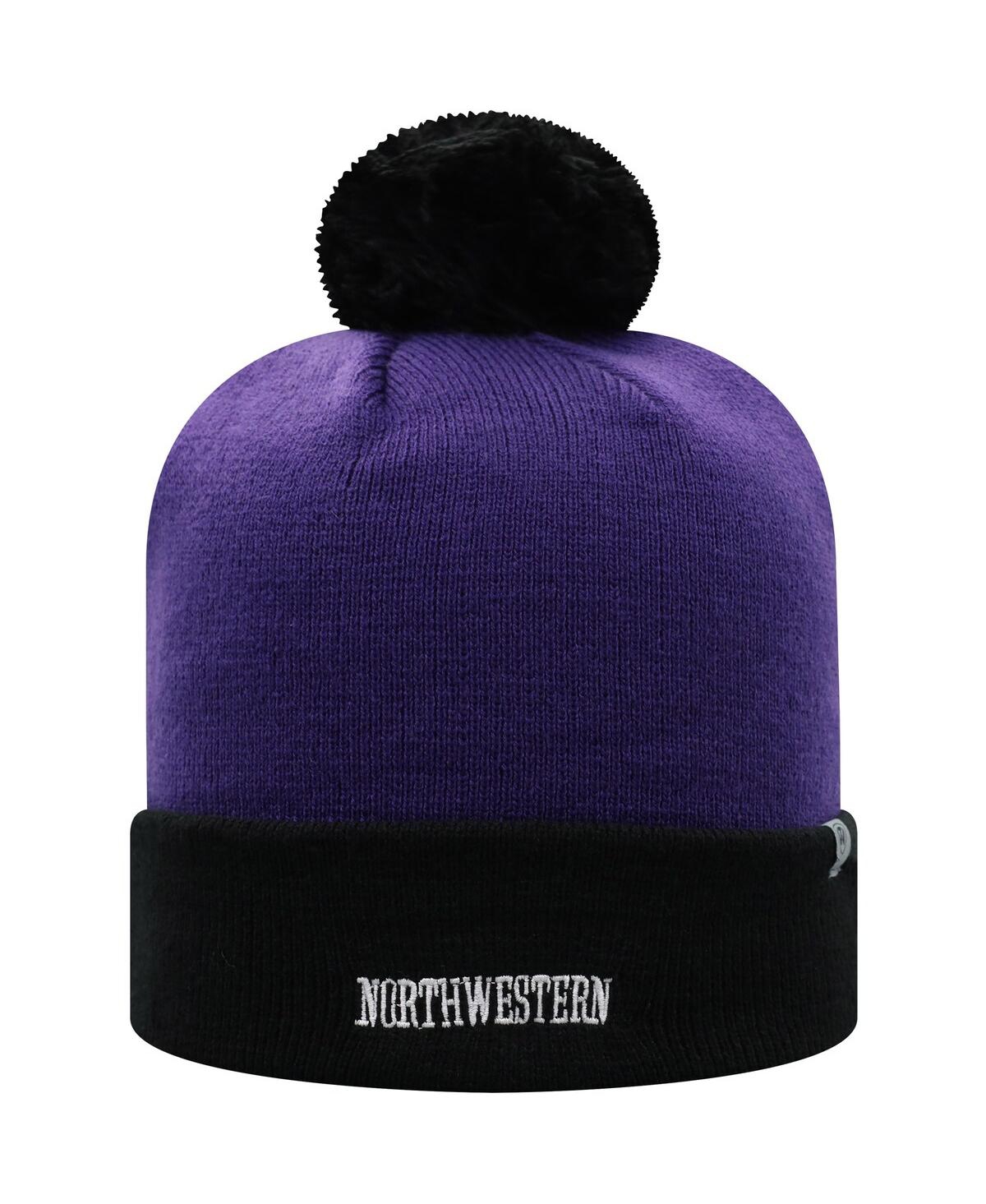 Top Of The World Men's  Purple And Black Northwestern Wildcats Core 2-tone Cuffed Knit Hat With Pom In Purple,black