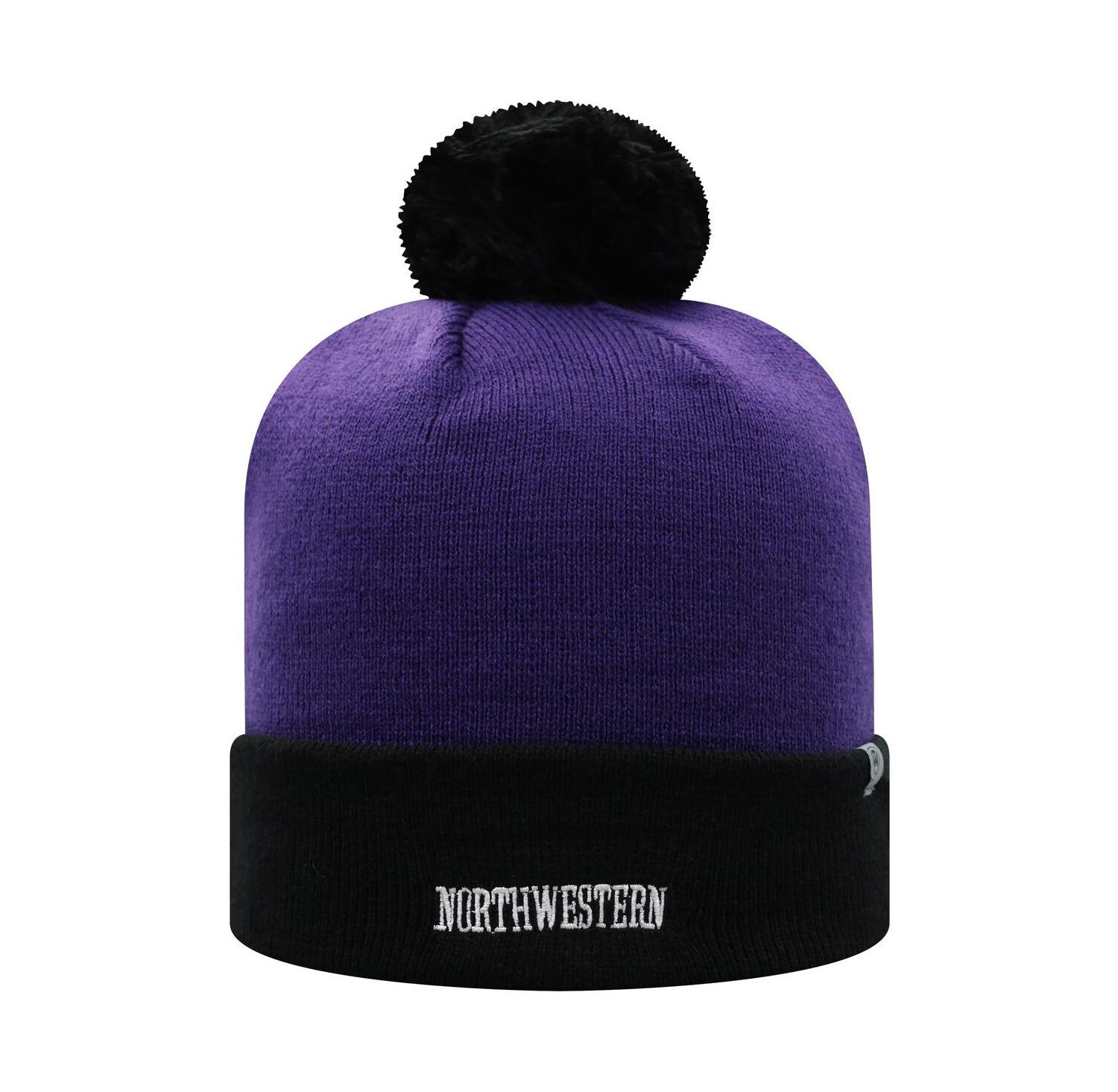 Men's Purple and Black Northwestern Wildcats Core 2-Tone Cuffed Knit Hat with Pom