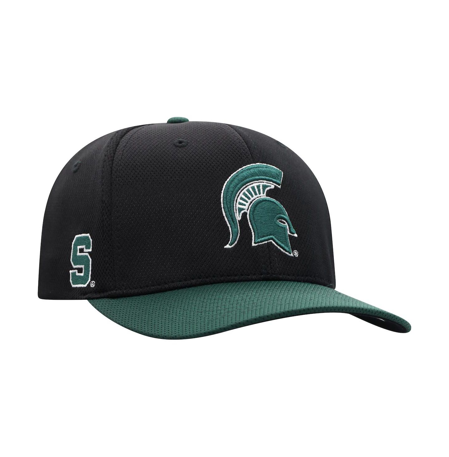 Мужская кепка Top of the World Black, Green Michigan State Spartans Two-Tone Reflex Hybrid Tech Flex Hat — фото 1