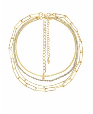 18k Gold-Plated 3-Pc. Set Cubic Zirconia Mixed Link Necklaces