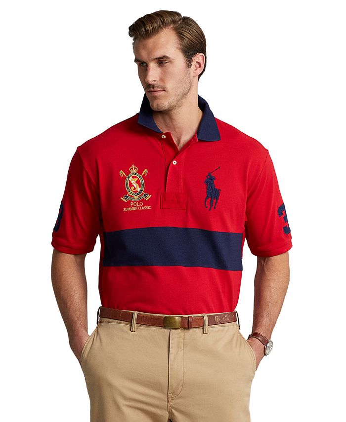 Polo Ralph Lauren Mens Custom Slim Fit Big Pony Gold Crest Block Mesh Polo  Shirt