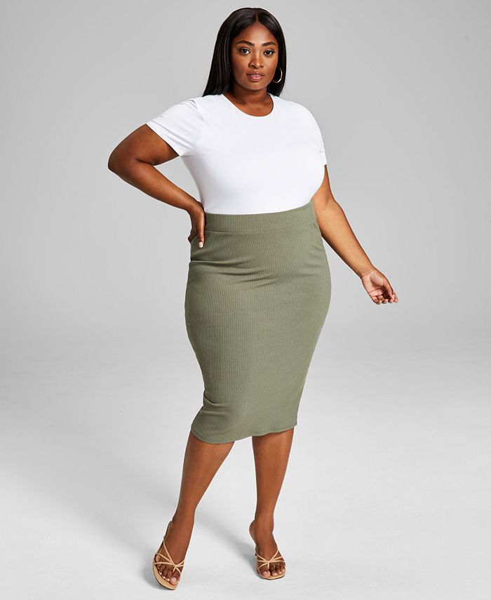 Bar III Trendy Plus Size Bodycon Midi Skirt, Created for Macy's - Macy's