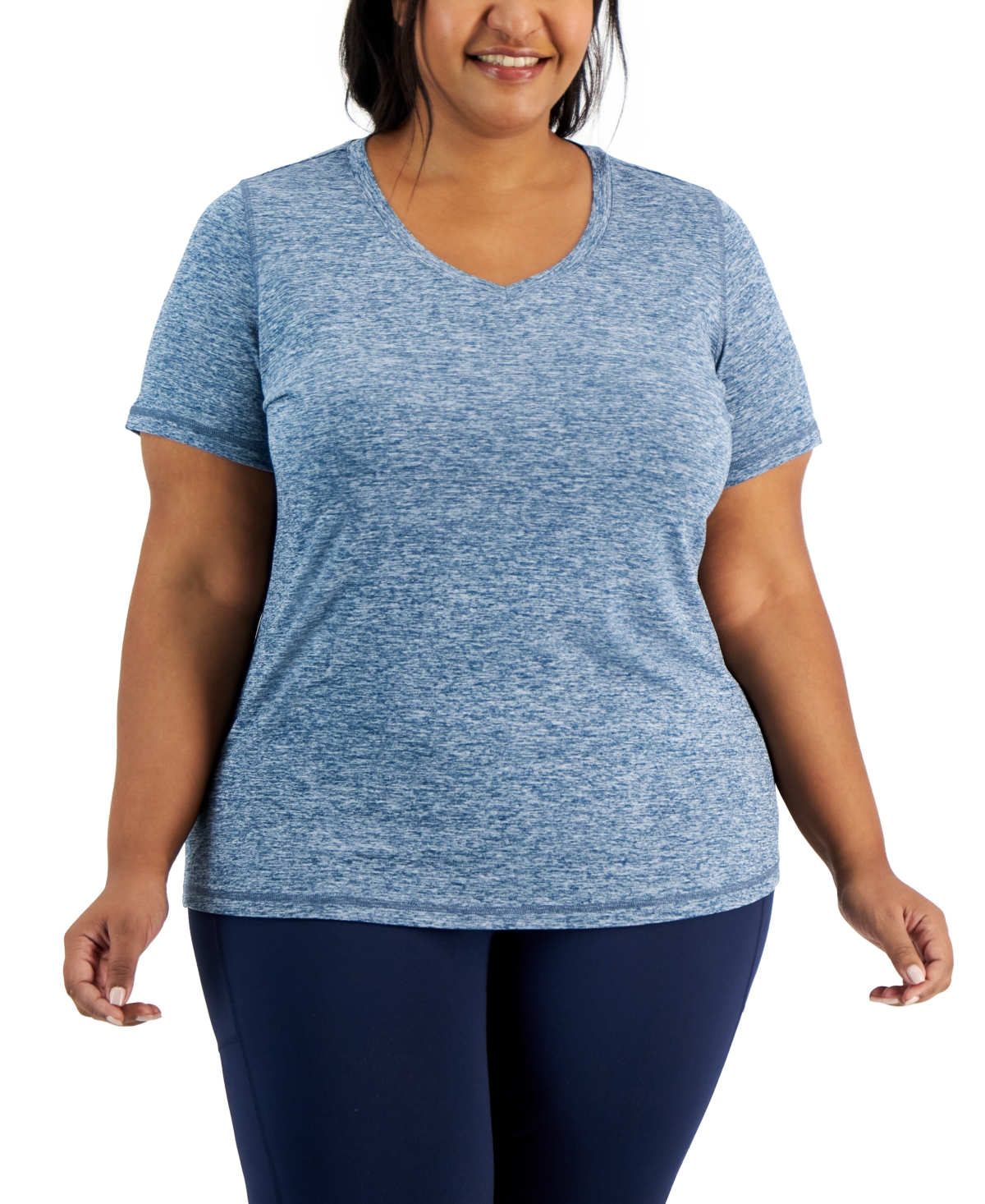 Id Ideology Women's Essentials Rapidry Heathered Performance T-shirt, Created For Macy's In Moonlit Ocean