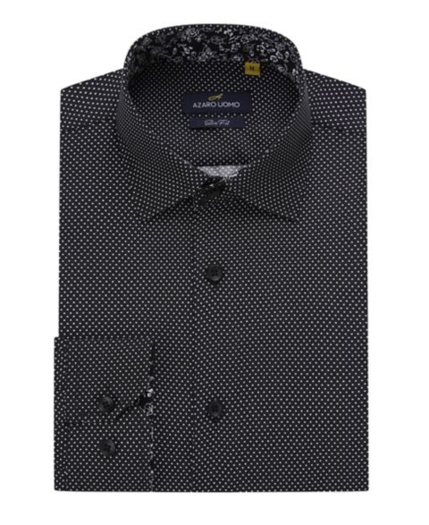 Мужская рубашка Azaro Uomo Business Geometric Long Sleeve Button Down Shirt, цвет: Чёрный