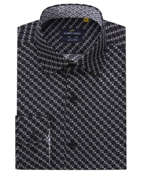 Мужская рубашка Azaro Uomo Business Geometric Long Sleeve Button Down Shirt, цвет: Чёрный