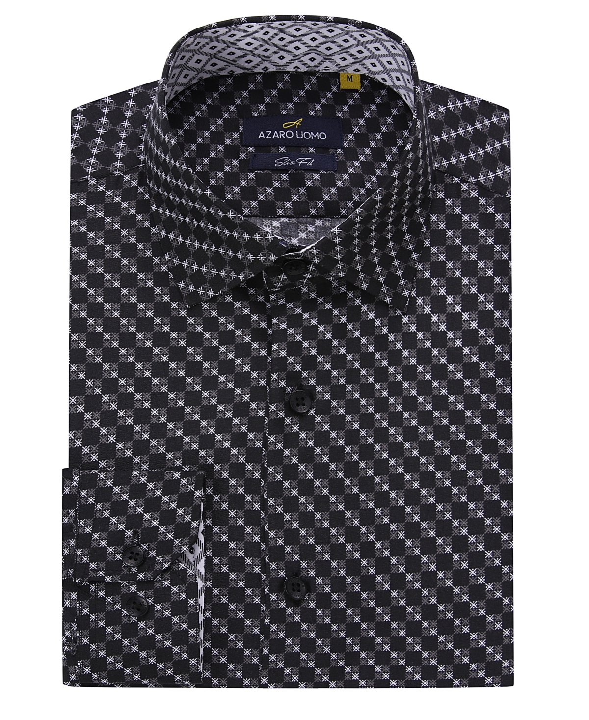 Azaro Uomo Men's Business Geometric Long Sleeve Button Down Shirt In Black