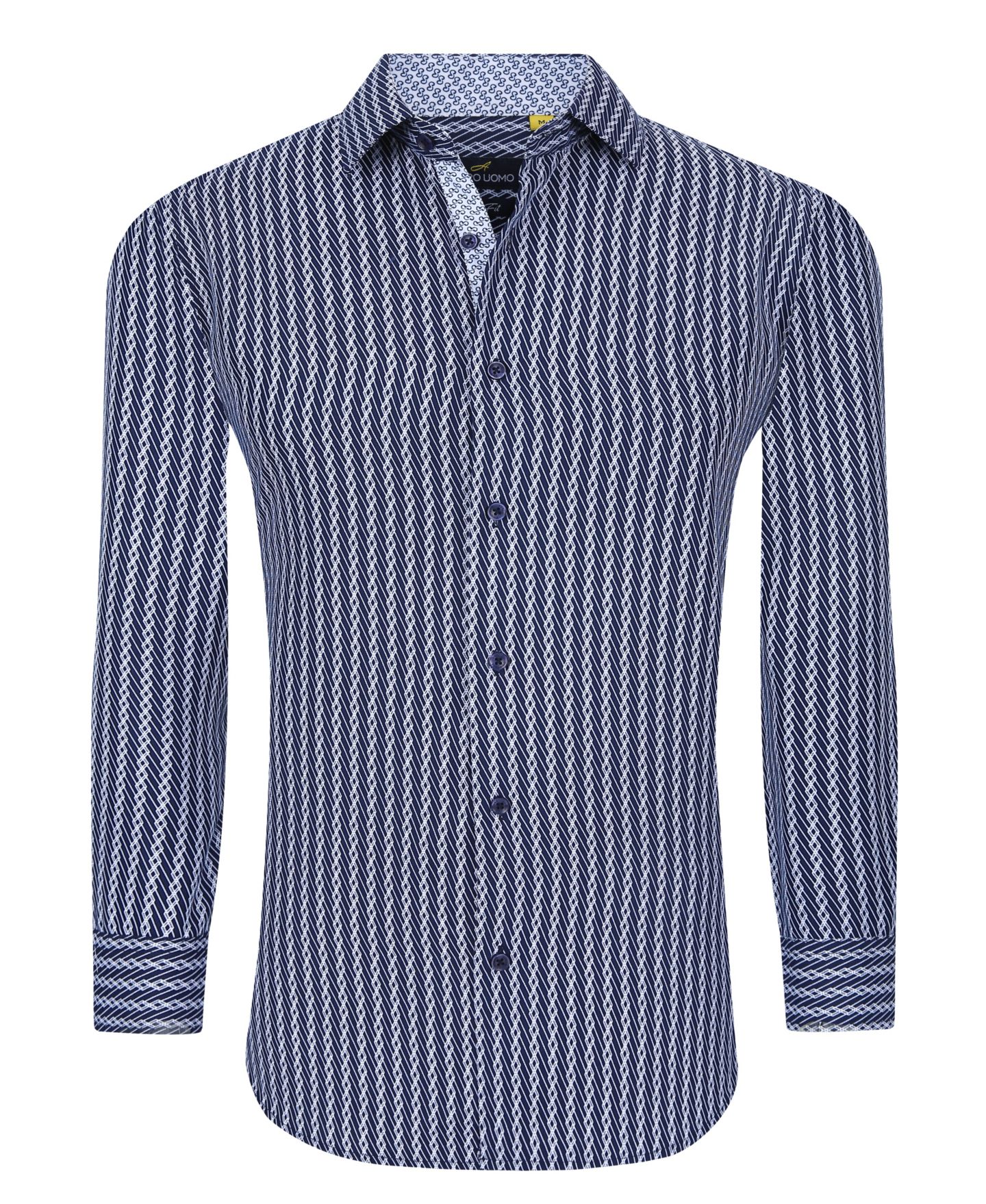 Мужская рубашка Azaro Uomo Business Geometric Long Sleeve Button Down Shirt, цвет: Тёмно-синий — фото 3