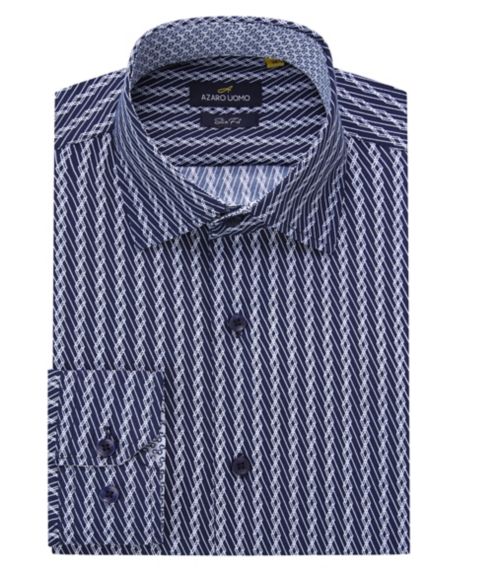 Мужская рубашка Azaro Uomo Business Geometric Long Sleeve Button Down Shirt, цвет: Тёмно-синий