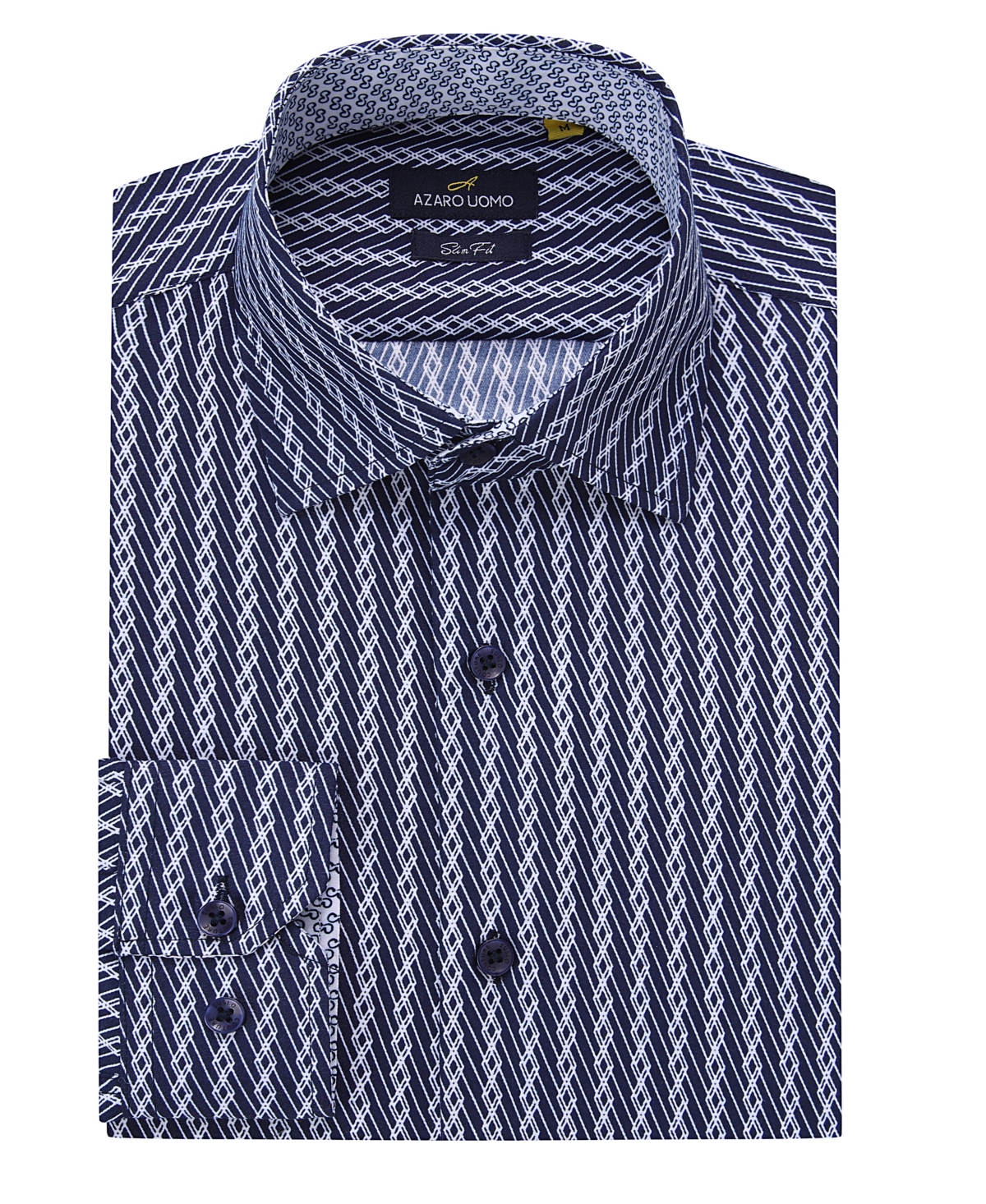 Azaro Uomo Men's Business Geometric Long Sleeve Button Down Shirt In Navy