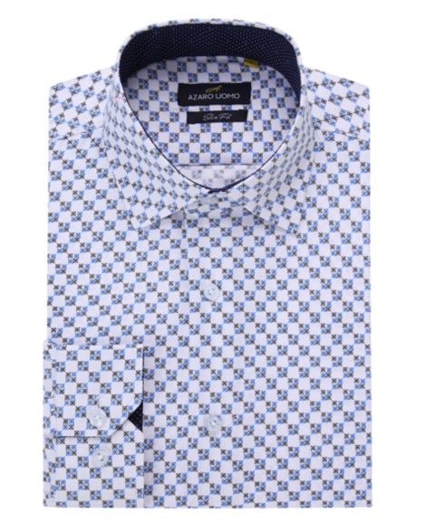 Мужская рубашка Azaro Uomo Business Geometric Long Sleeve Button Down Shirt, цвет: Белый