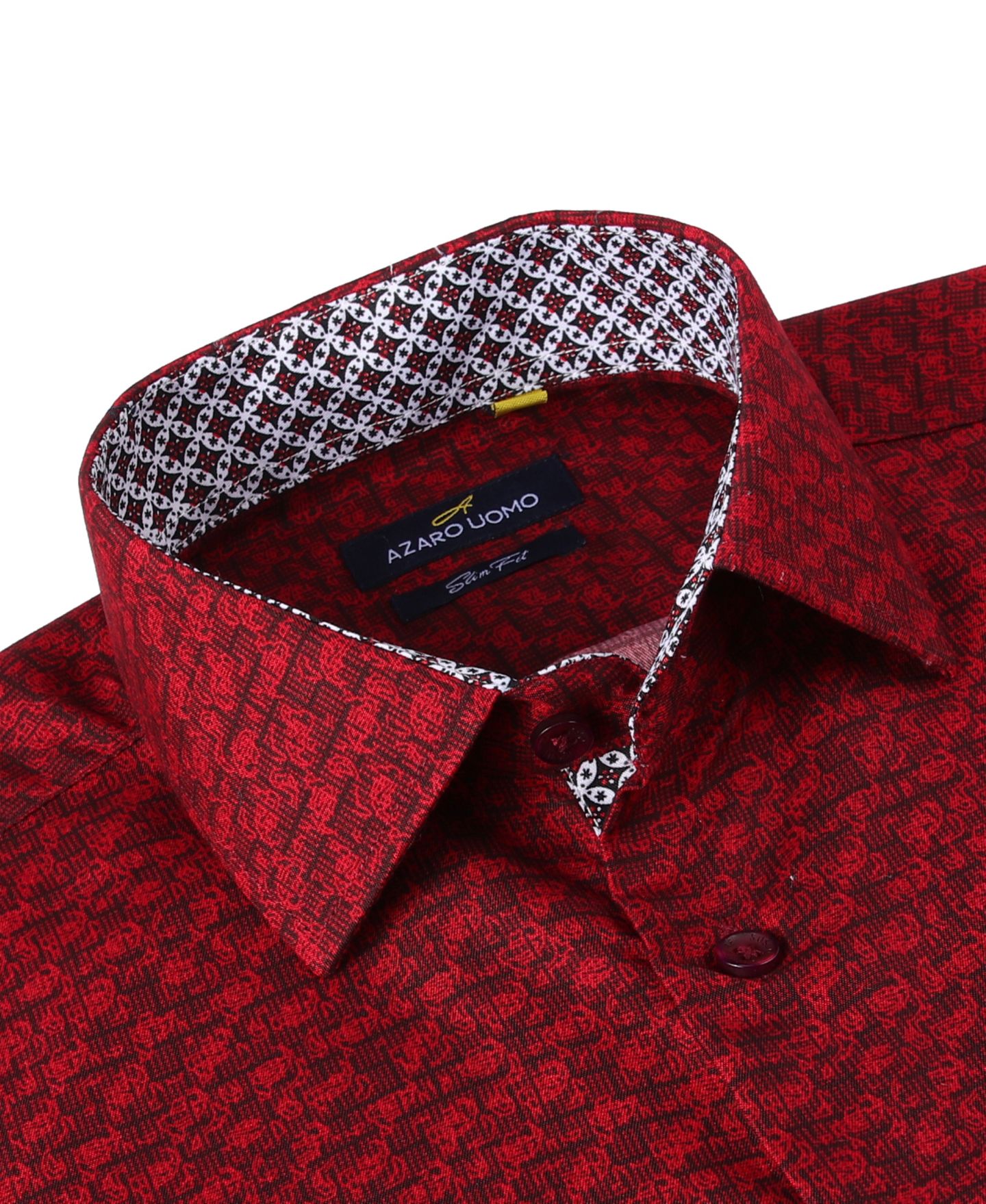 Мужская рубашка Azaro Uomo Business Geometric Long Sleeve Button Down Shirt, цвет: Бордовый — фото 2