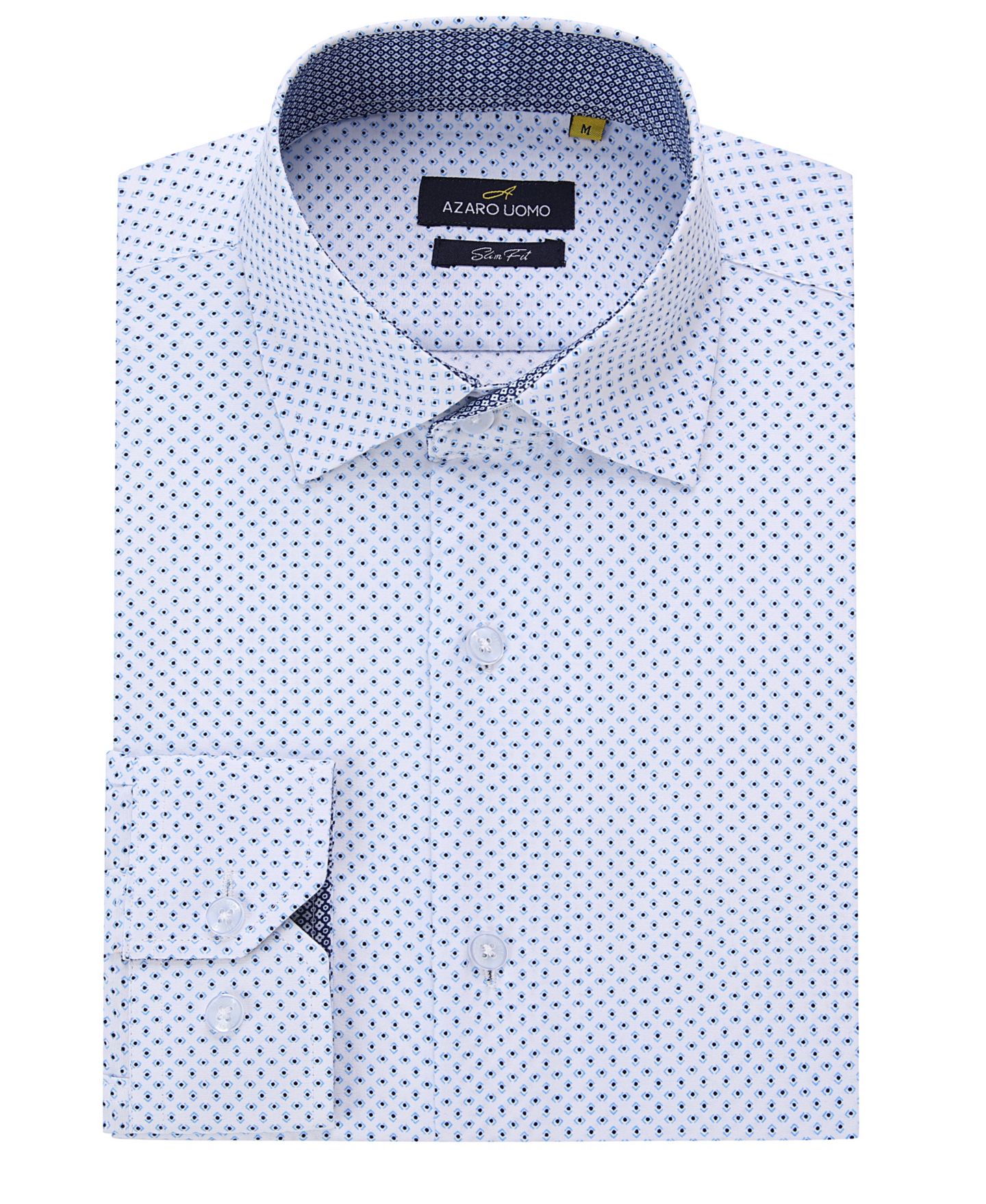 Мужская рубашка Azaro Uomo Business Geometric Long Sleeve Button Down Shirt, цвет: Белый — фото 1