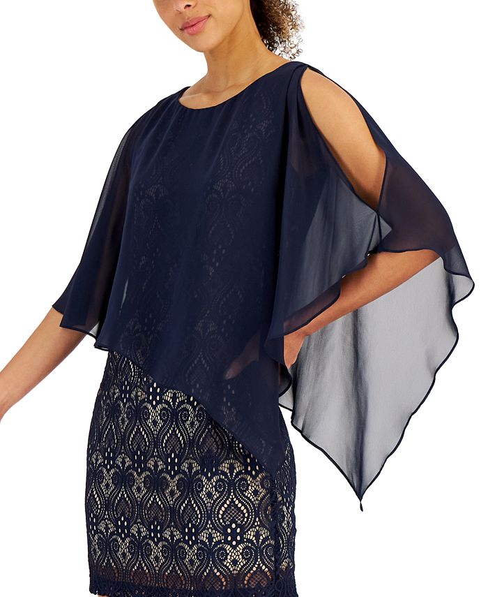 Connected Petite Chiffon-Overlay Lace Sheath Dress - Macy's