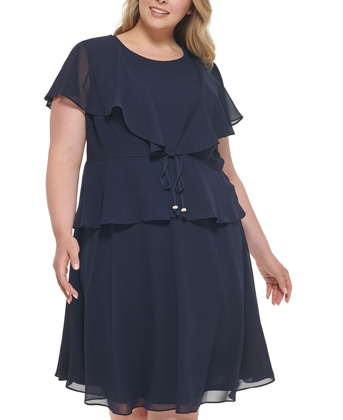 Jessica Howard Plus Size Tie-Front Jacket Dress - Macy's