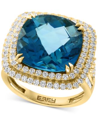 EFFY&reg; London Blue Topaz (12-1/3 ct. t.w.) & Diamond (1-1/5 ct. t.w.) Halo Statement Ring in 14k White Gold (Also available in 14k Gold)