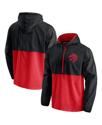Men's Black, Red Toronto Raptors Anorak Block Party Windbreaker Half-Zip Hoodie Jacket