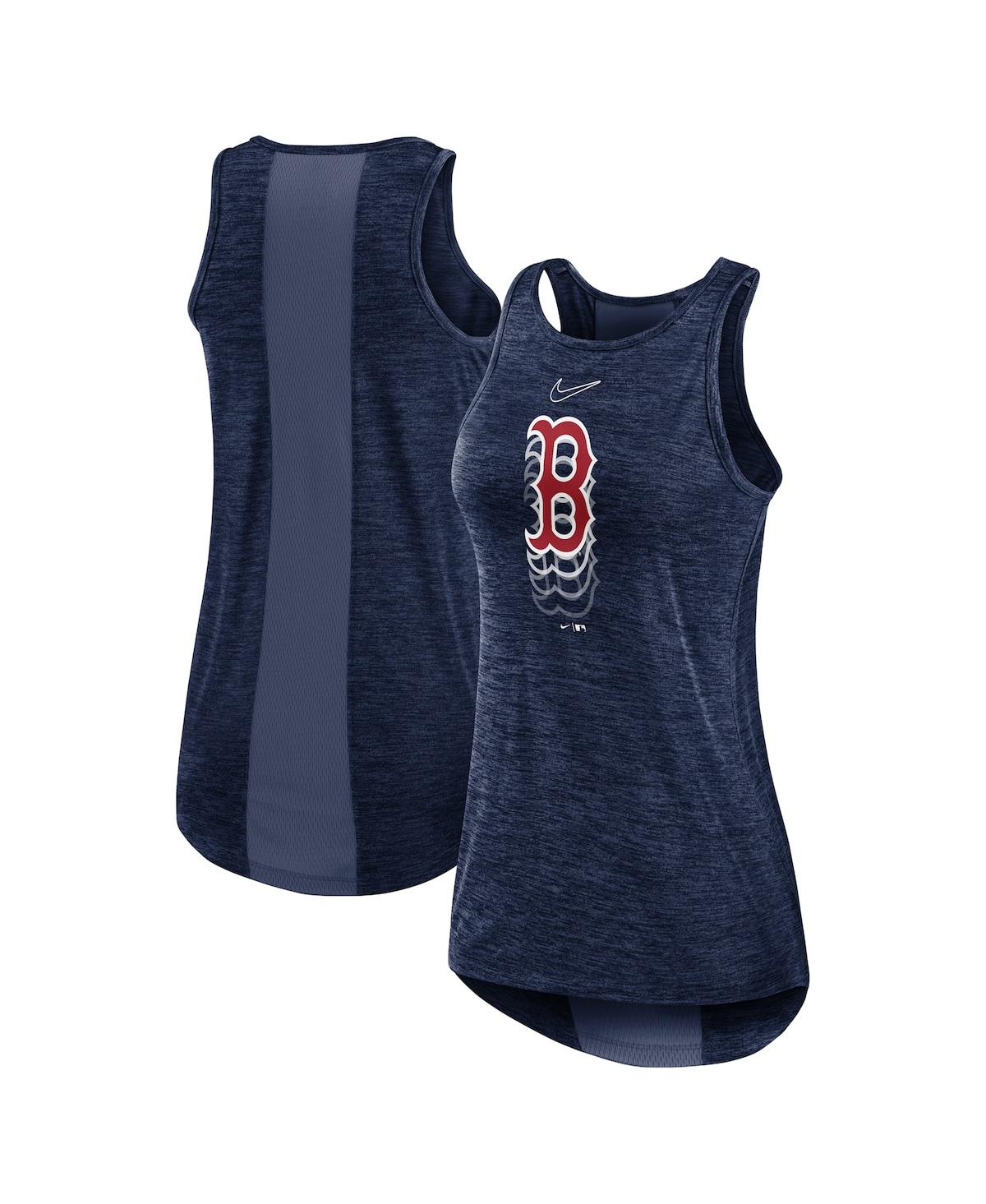 Shop Nike Women's  Navy Boston Red Sox Logo Fade High Neck Performance Tank Top