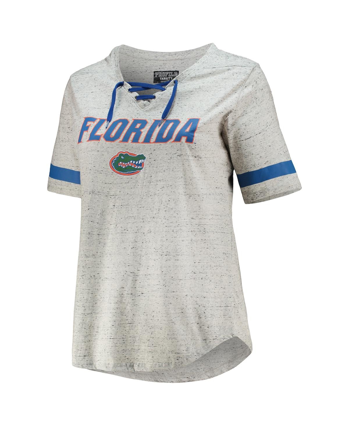Profile Heathered Gray Florida Gators Plus Size Lace-up V-neck T-shirt In Heathered Gray