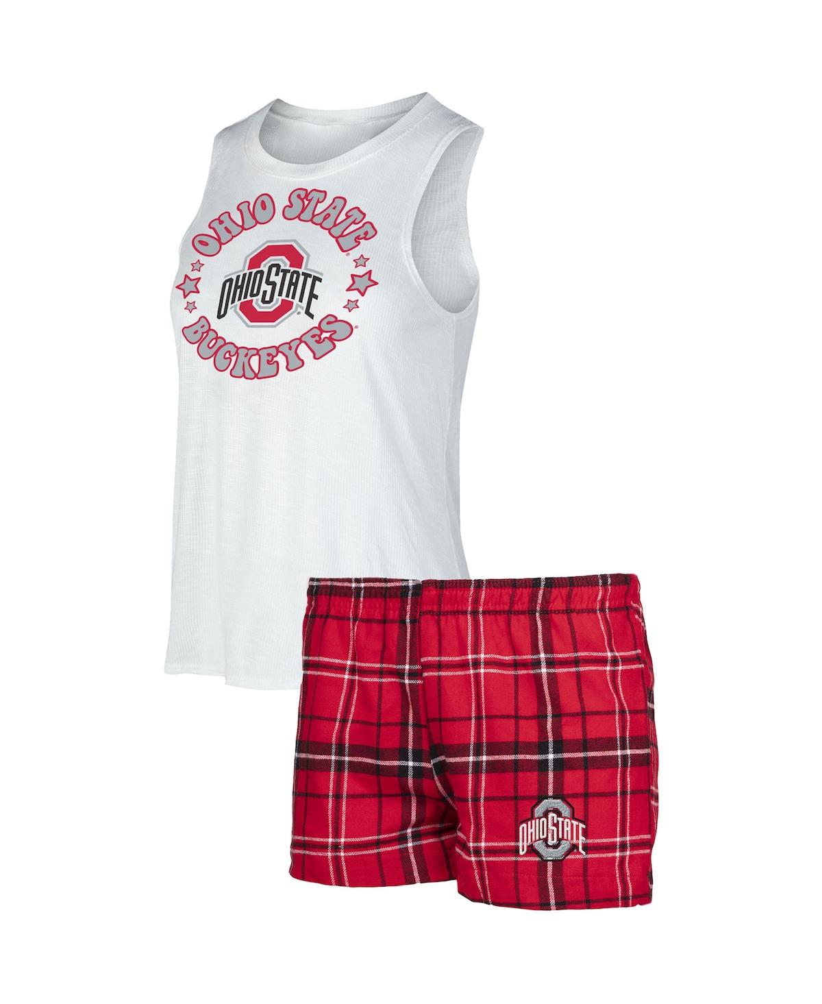 Shop Concepts Sport Women's  Scarlet, White Ohio State Buckeyes Ultimate Flannel Tank Top And Shorts Sleep In Scarlet,white