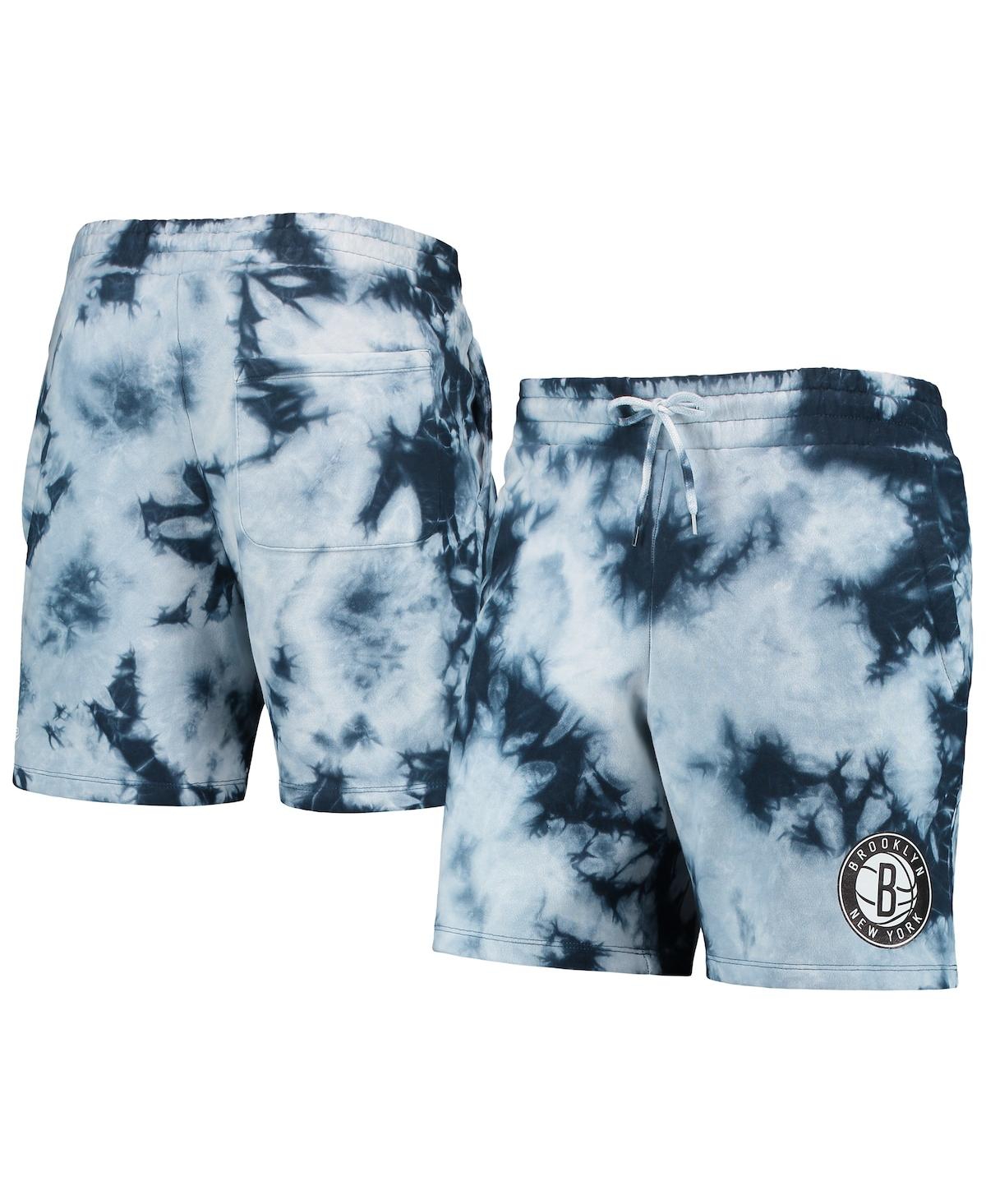 Men's New Era Blue Brooklyn Nets Fleece Tie-Dye Shorts - Blue