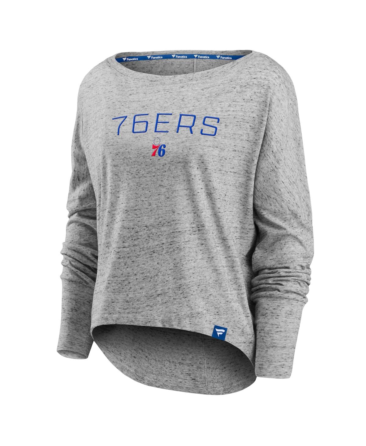 Women's FanaticsPhiladelphia 76ers Nostalgia Off-The-Shoulder Long Sleeve T-shirt - Heathered Gray