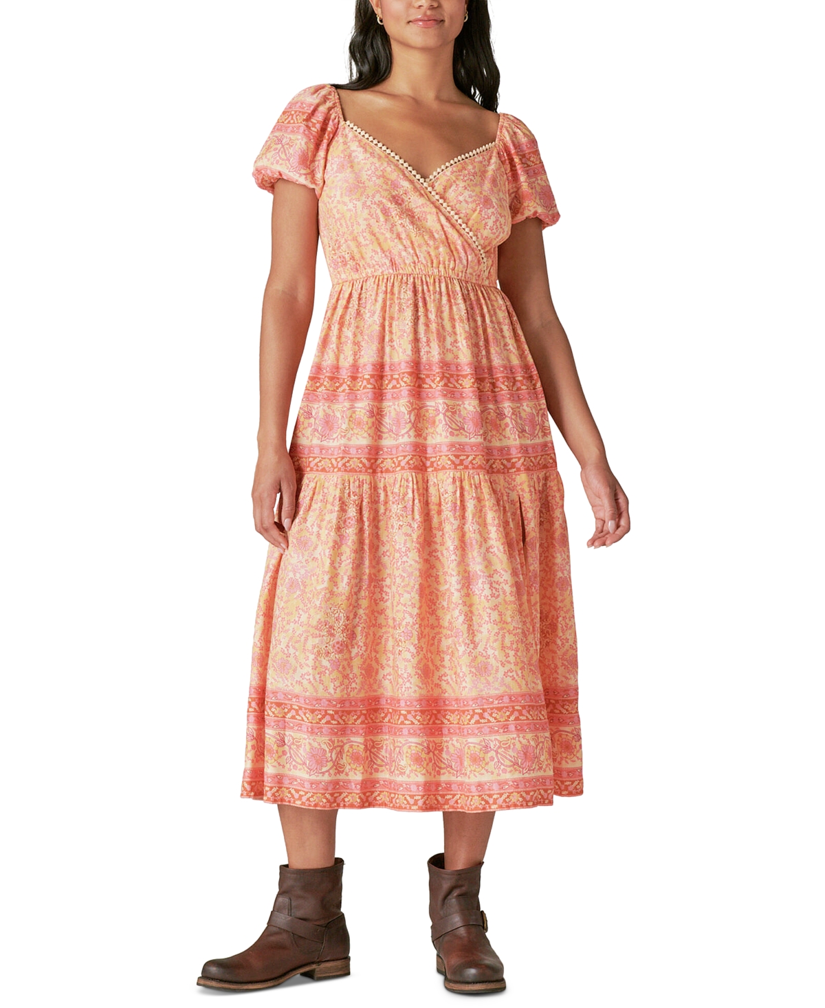 LUCKY BRAND WOMEN'S BLOCK-PRINT MIDI DRESS