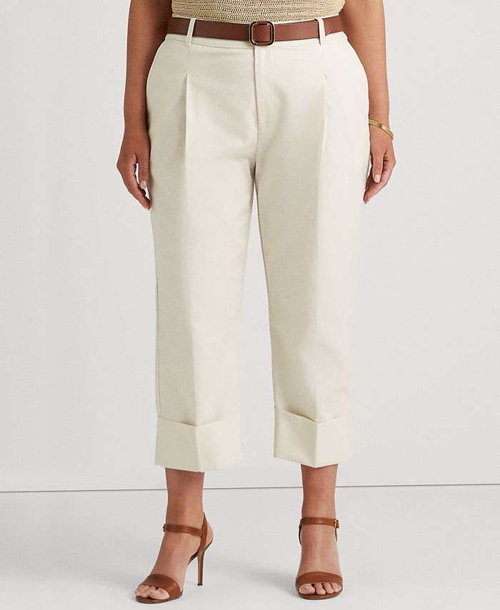 Lauren Ralph Lauren Plus-Size Double-Faced Stretch Cotton Ankle Pants -  Macy's