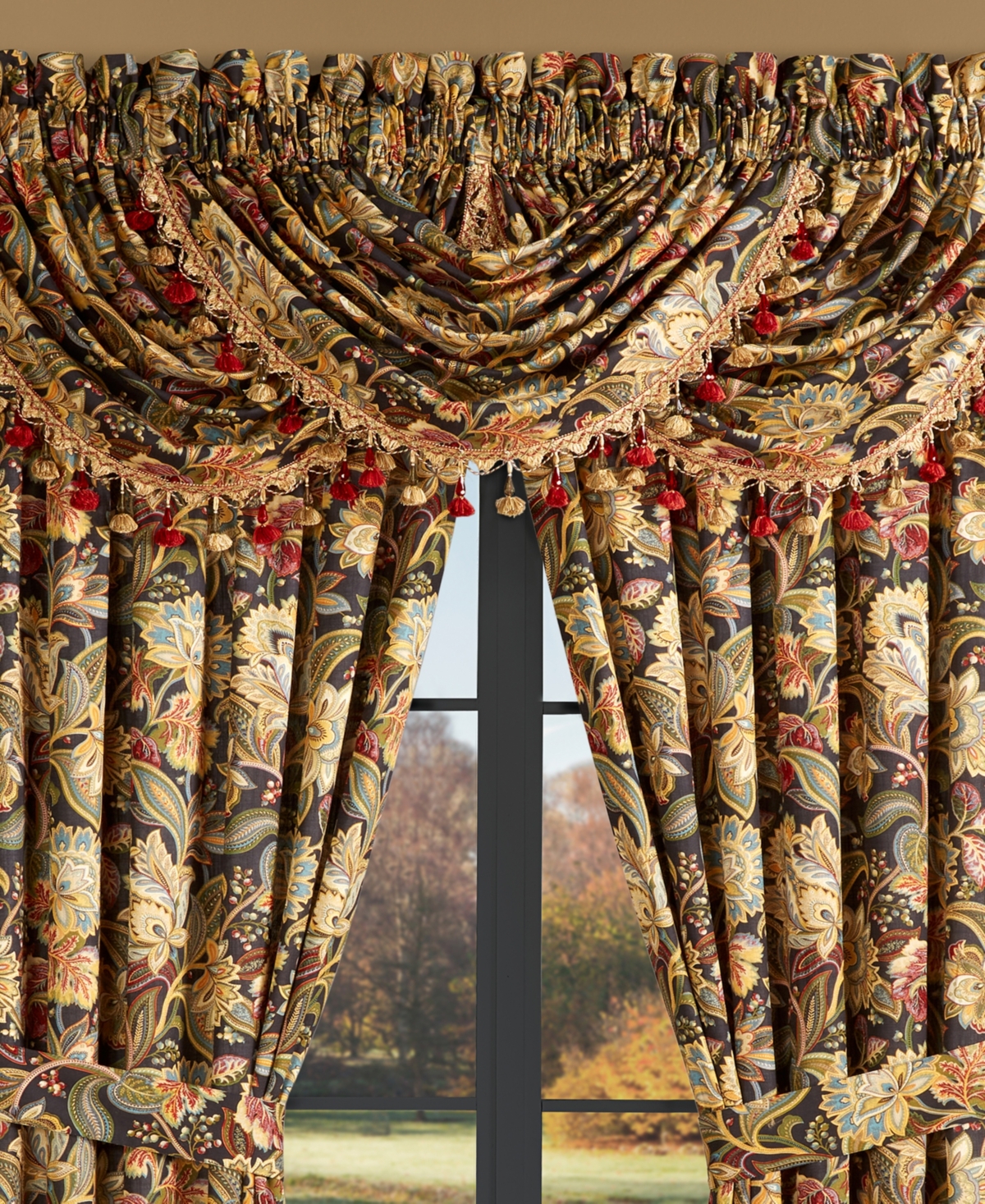 Shop Five Queens Court Stefania Window Waterfall Valance In Black