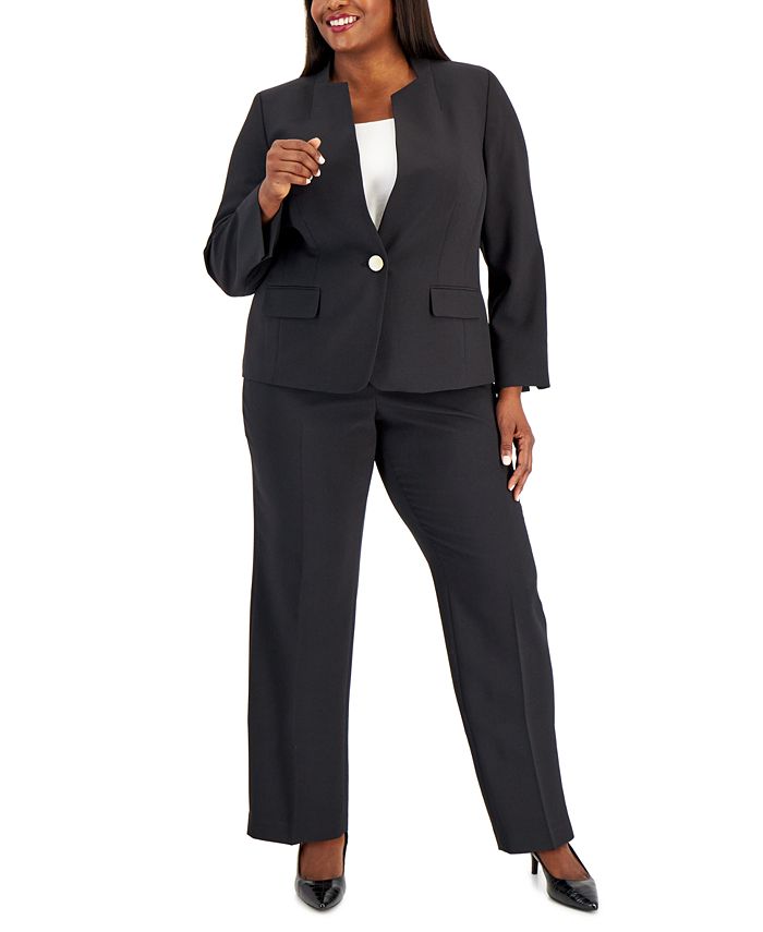 Charter Club Womens Black Pant Suit Set Jacket Office Wear Button 10 12