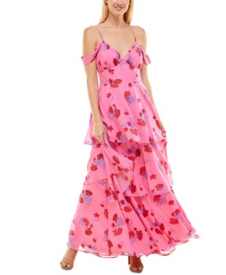 Crystal Doll - Juniors' Cold-Shoulder Tiered Maxi Dress