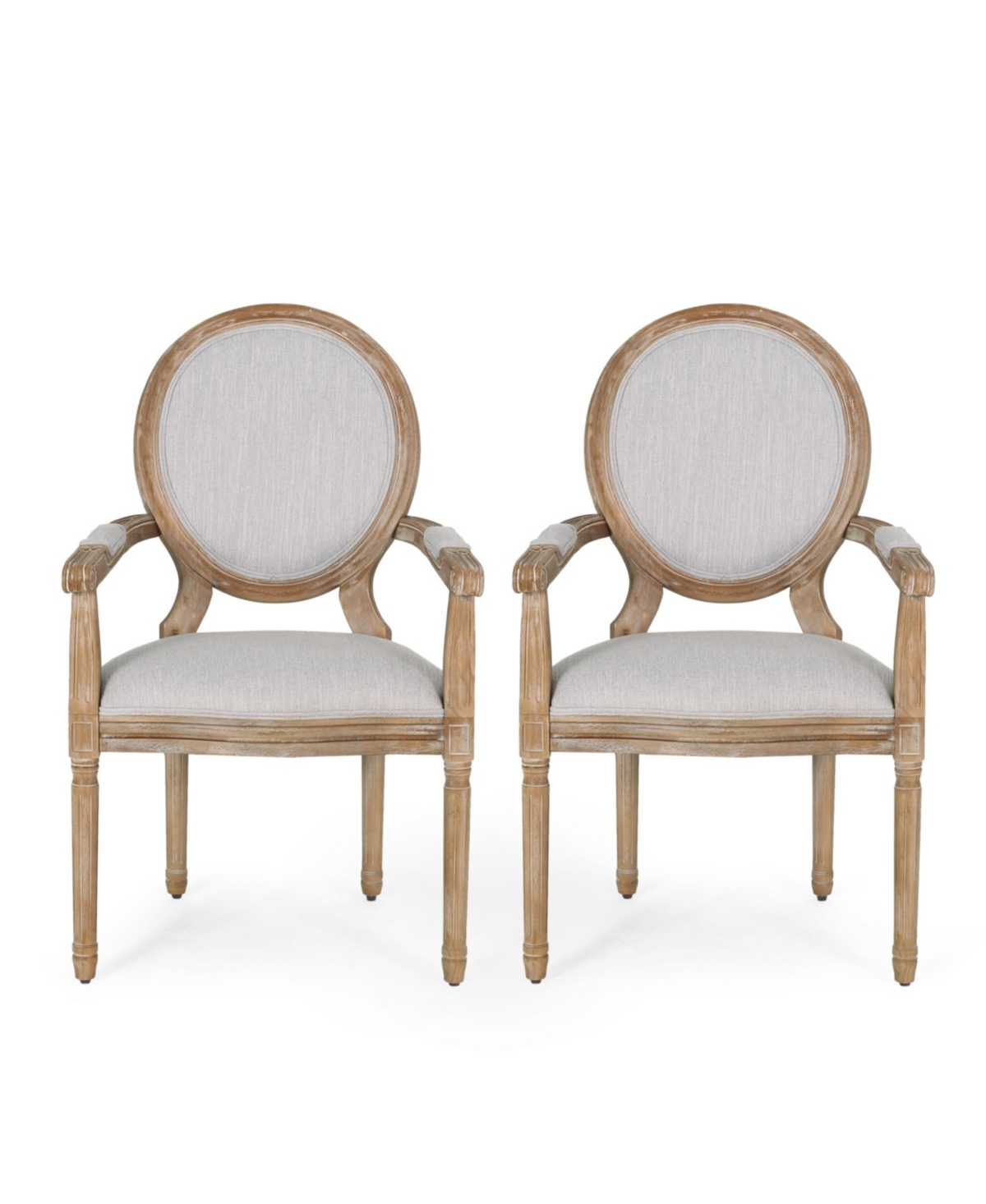 Noble House Judith French Country Wood Upholstered Dining Chair Set, 2 Piece In Light Gray